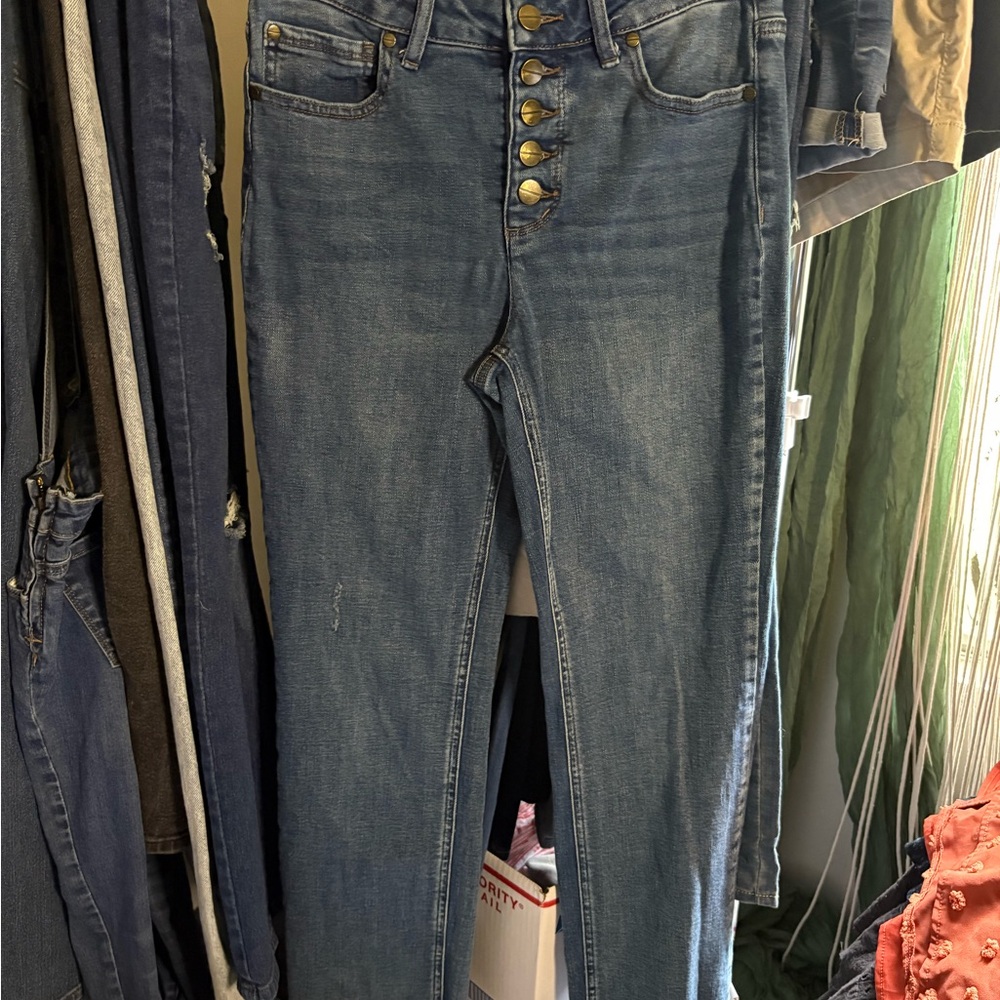 Kenneth Cole High Rise Blue Jeans with Button Detail